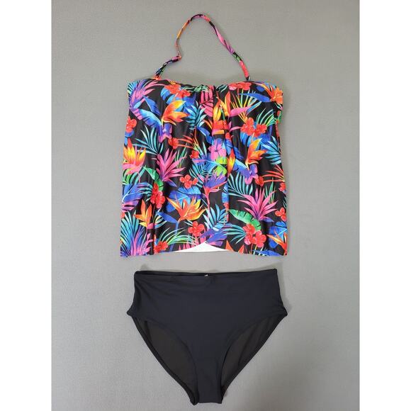 Tempt Me Women Two Piece Tankini Set Halter Bandeau Tummy Control Swimsuit Large - Picture 1 of 7